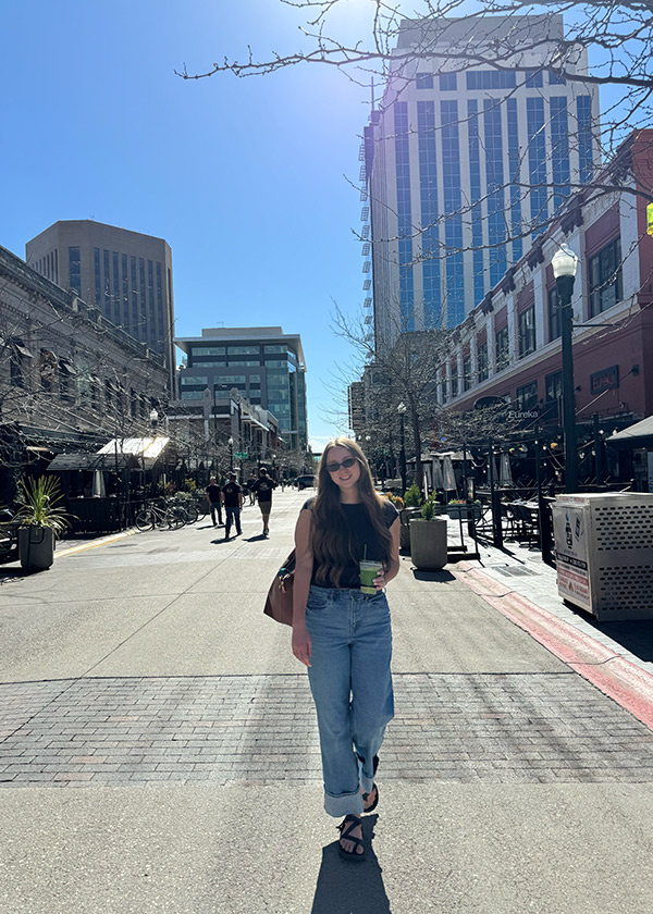 TerraGraphics International Foundation Legal Intern Faith Quigley enjoying the sunshine in downtown Boise.